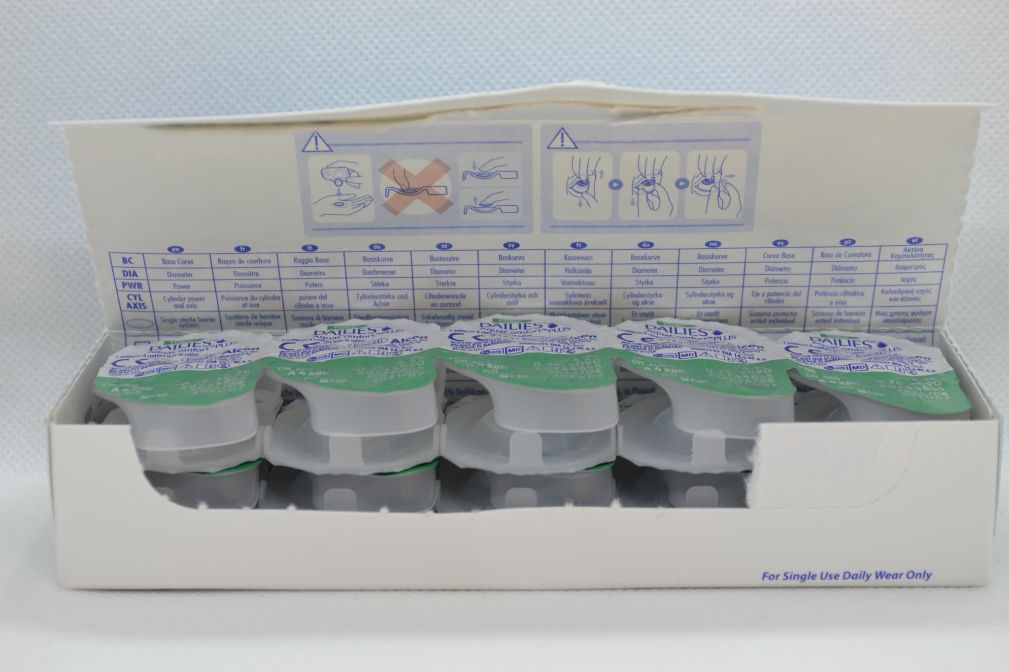 デイリーズアクア コンフォートプラス 乱視用 (近視)のパッケージ開封後